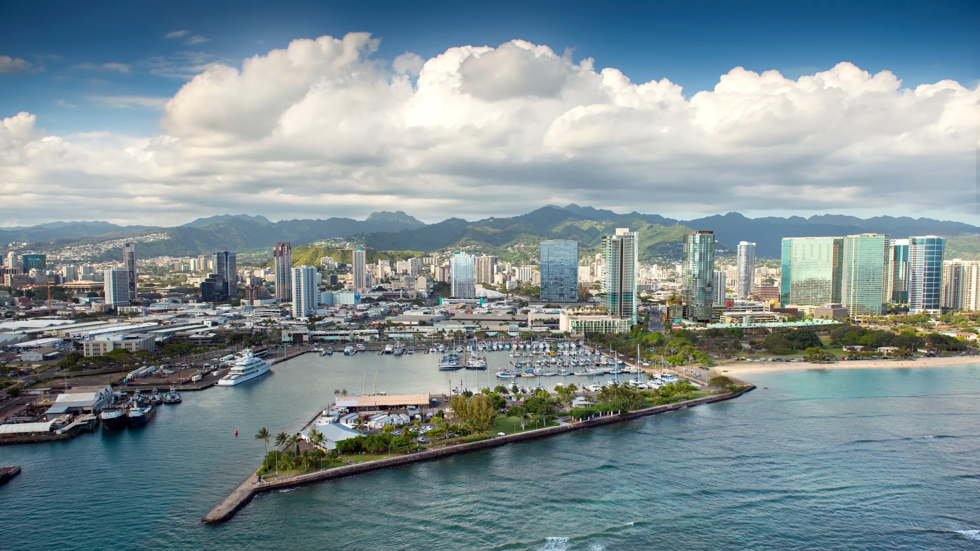 Aerial view of Ward Village on the waterfront